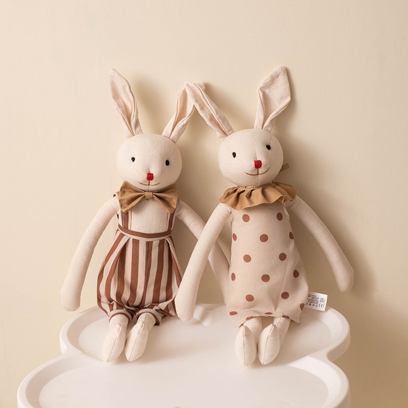Vintage Linen Bunny Plush Doll – Soft Handmade Stuffed Animal Toy for Kids & Decor