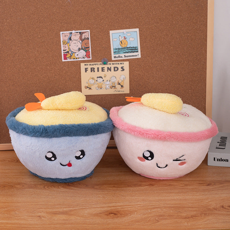 Kawaii Ramen Bowl Plush Pillow – Soft Noodle Soup Stuffed Toy with Cute Expressions