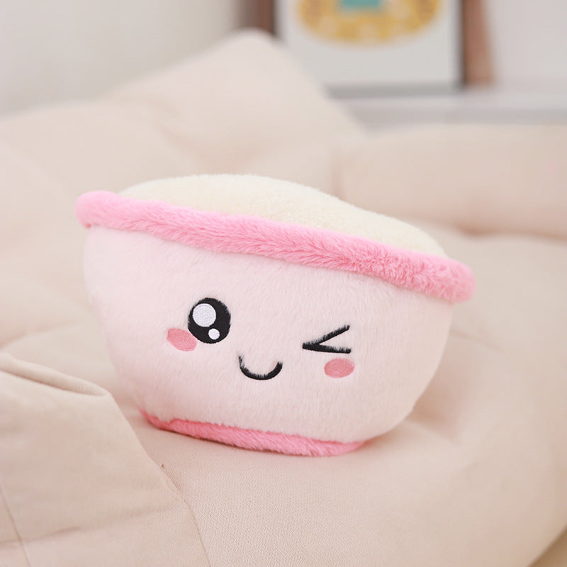 Kawaii Ramen Bowl Plush Pillow – Soft Noodle Soup Stuffed Toy with Cute Expressions