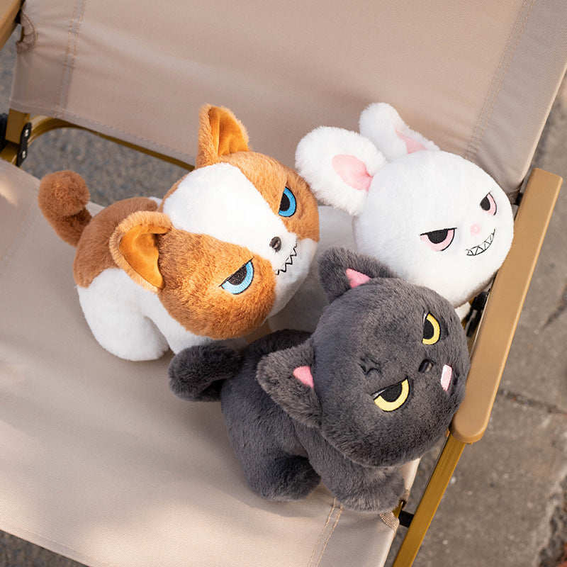 Grumpy Squad Plush Toys – Cool Attitude Bunny, Cat & Bulldog Stuffed Dolls for Car Decor & Gifts