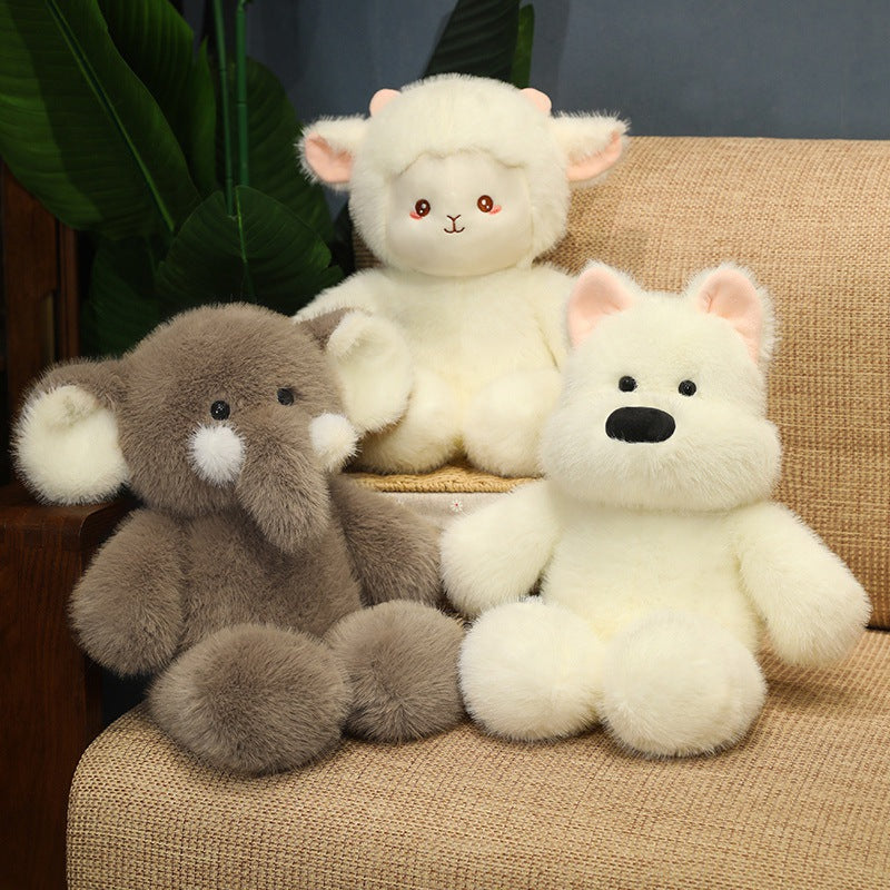 Fluffy Animal Plush Toys – Soft Stuffed Elephant, Lamb & Polar Bear Dolls for Kids and Decor