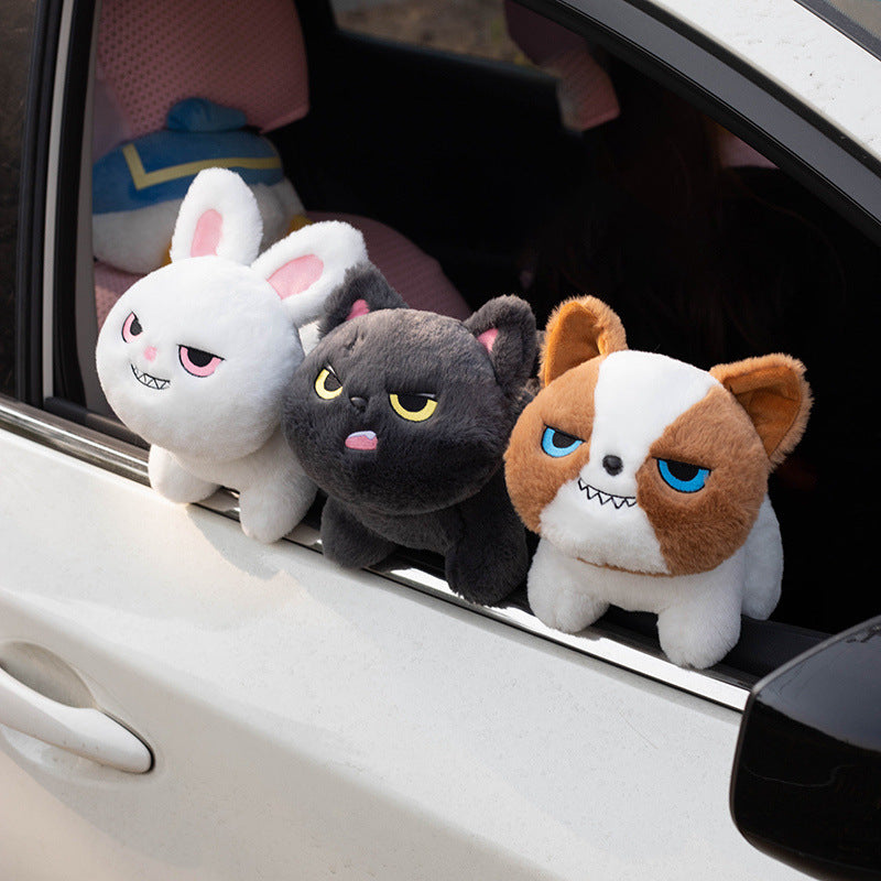Grumpy Squad Plush Toys – Cool Attitude Bunny, Cat & Bulldog Stuffed Dolls for Car Decor & Gifts